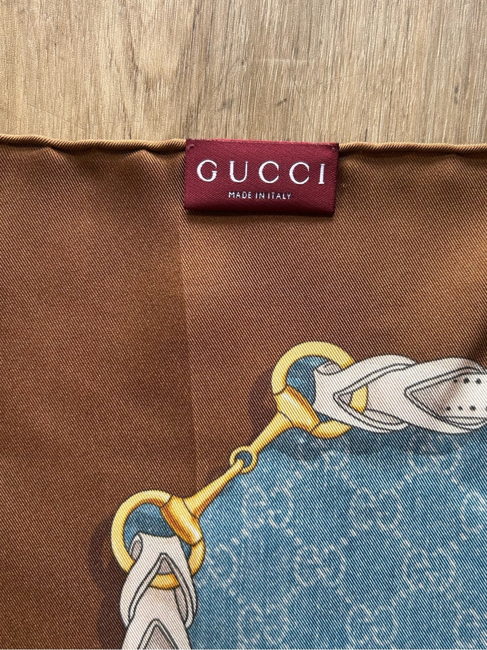 Gucci Horsebit Print Silk Scarf- Sky blue/brown - Picture 5 of 5